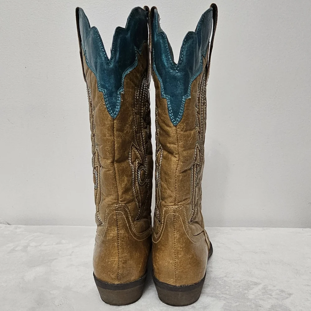 Coconuts by Matisse Cimmaron Teal Tan Color Boho Western Cowgirl Boots - Picture 5 of 16